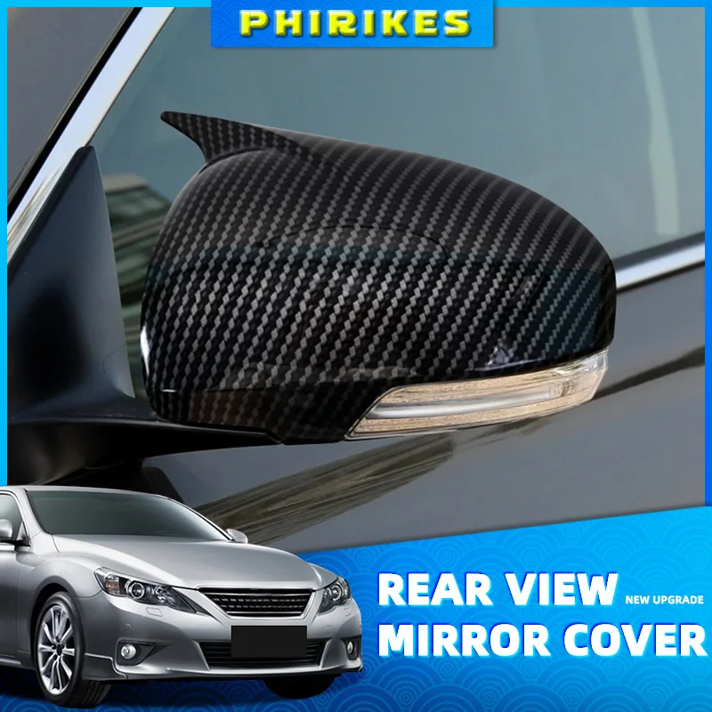 

Rearview Side Mirror Cover For Toyota Mark X Reiz 2010-2017 Wing Cap Exterior Door Rear View Case Trim Carbon Fiber Look Black