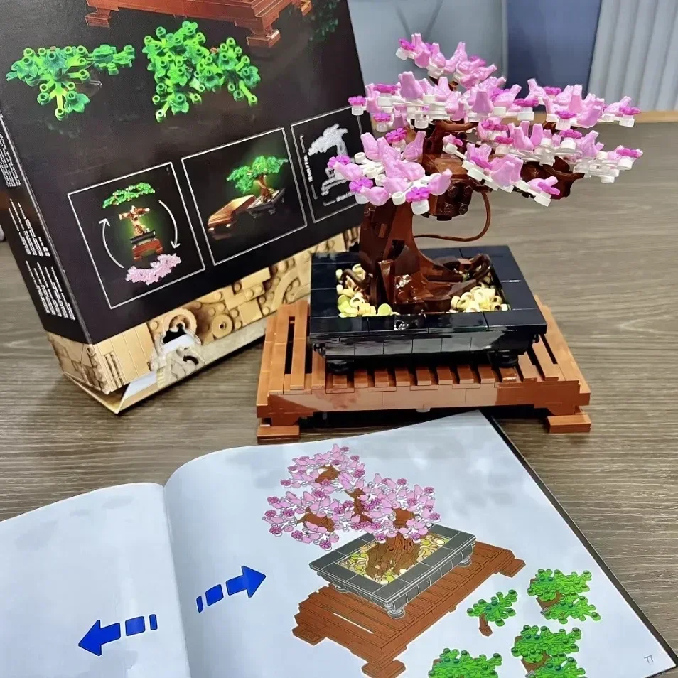 

MOC Bonsai Tree Flower Bouquet Perpetual 3D Building Block Set Bricks Model Home Decoration Plant Potted Toy Child birthdayGift