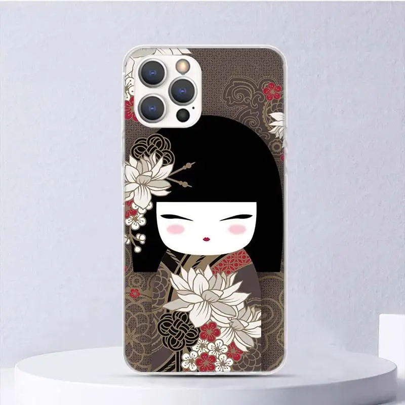 Kokeshi Doll Kimono Girl Soft Case For iPhone 16 15 Plus 11 12 13 Mini 14 Pro Max Apple Phone Cover X XS XR SE 7 8 SE Coque 11 1