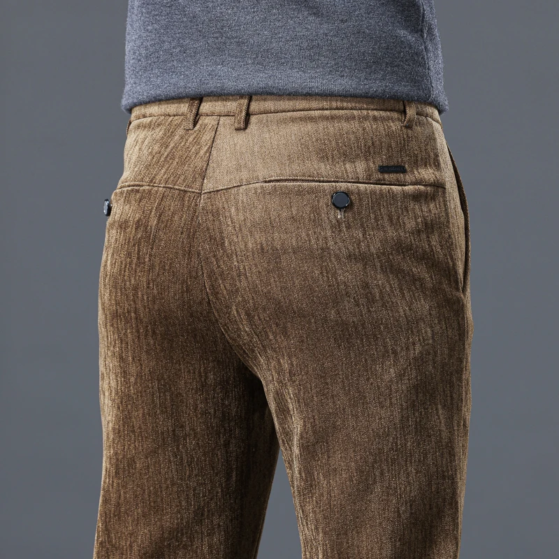 

Осень 2023, новые мужские толстые повседневные брюки, прямые удобные брюки из синельной ткани, модные деловые узкие эластичные брюки, мужские