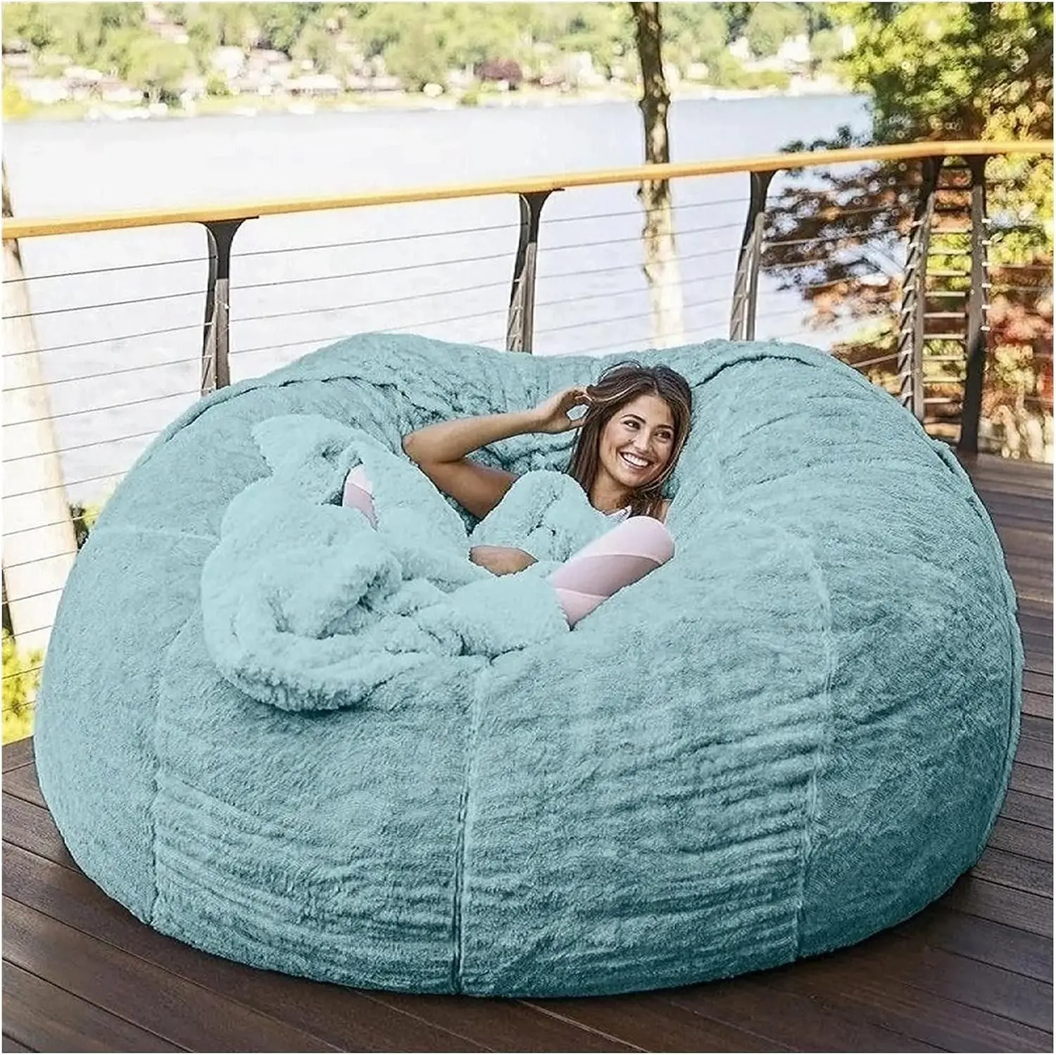 Bean Bag,Giant Fur Bean Bag Chair Cover for Adults Kids (Without Filling)Comfy Fluffy Giant Round Beanbag Lazy Sofa Cover for