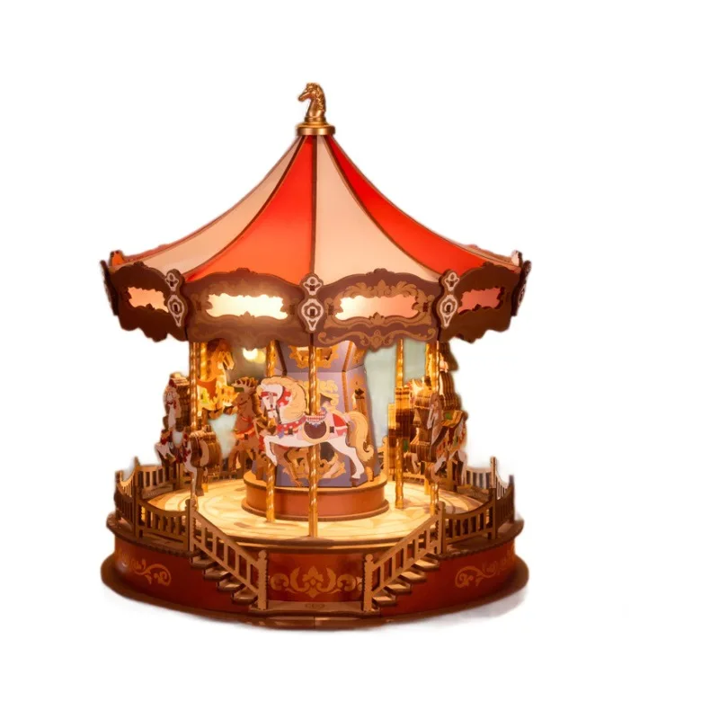 

Carousel music box music box children's fun assembly building blocks national tide gifts