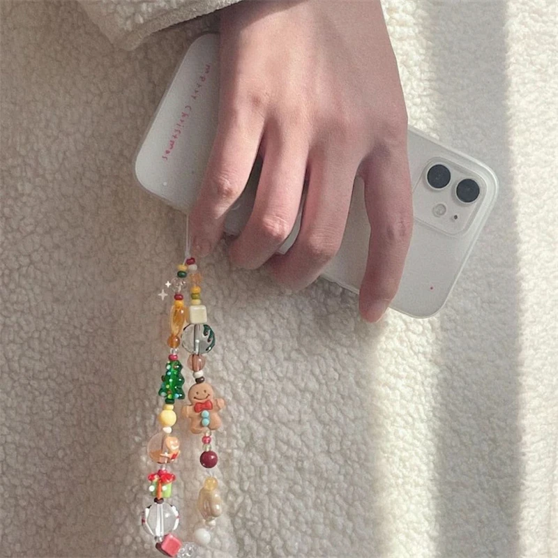 Cute Christmas Tree Phone Chain Pendant Wrist Strap Anti-lost Lanyard For iPhone 16 Decorative Strap Bracelet Phone Accessories