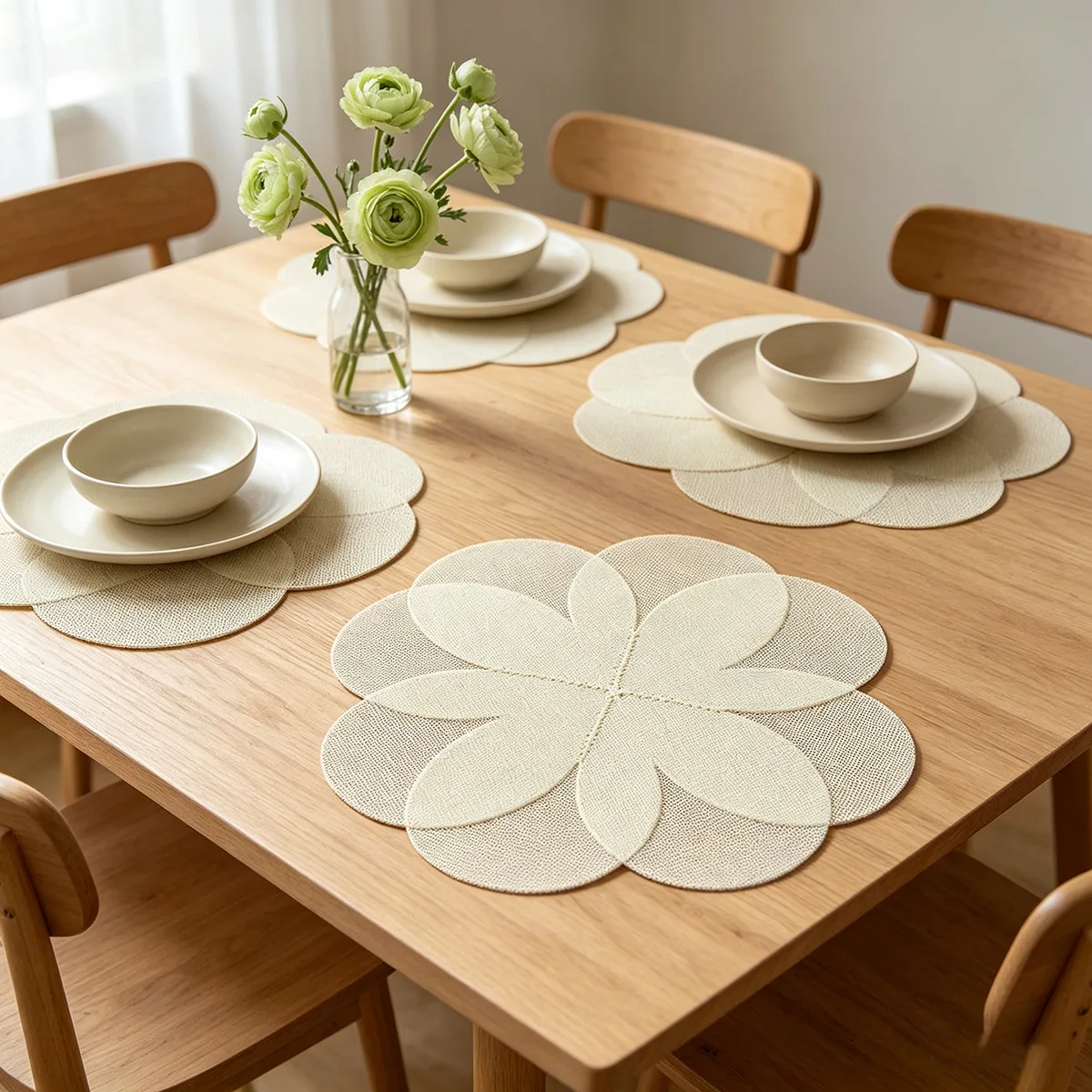 Jute Placemat Sewn Petal Heat Insulation Pad High Temperature Resistant Jute Table Mat for Home Use