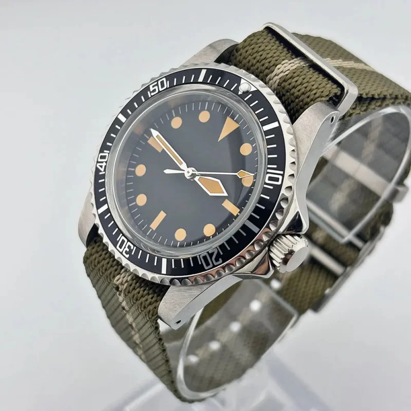 NH35 40mm 316L stainless steel sapphire glass vintage watch fit for NH35 NH36 automatic mechanical movement nylon strap 5BAR