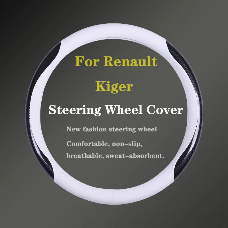 For Renault Kiger Car Steering Wheel Cover Genuine Leather Carbon Fiber Women Man Summer Winter