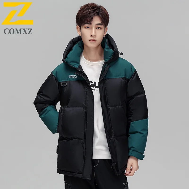 COMXZ Men Parker Coat Casual Hooded Splicing Outdoor Riding Windproof Coat Casual Daily Style Cold Resistant Winter Garment