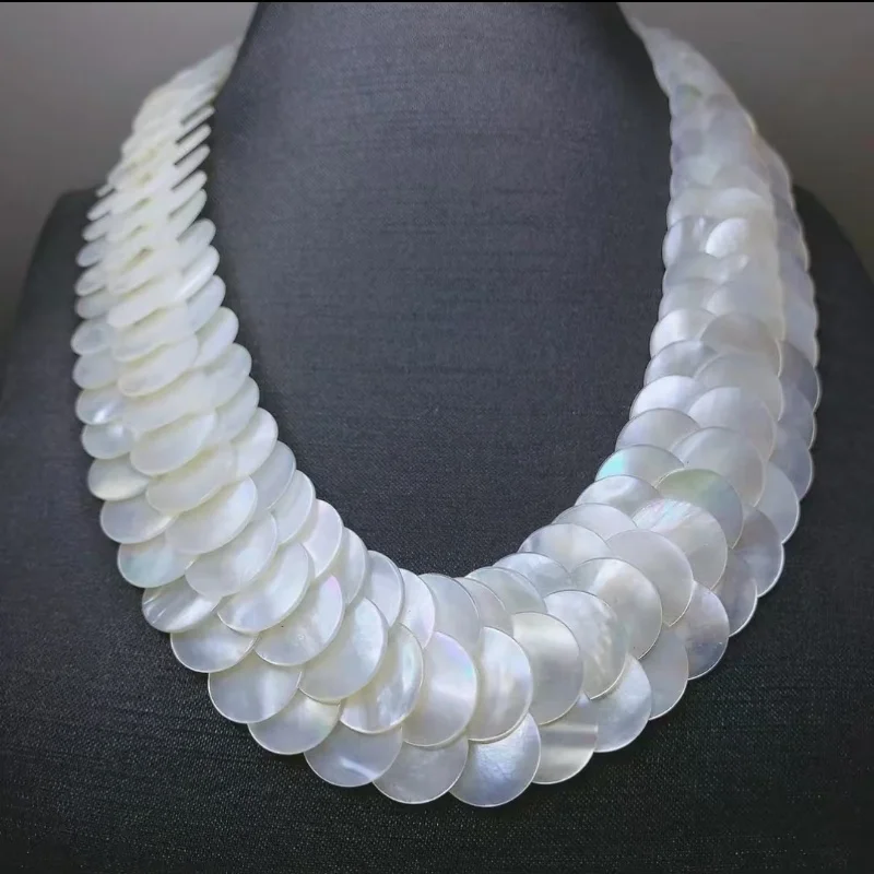 jewelry green white sea Abalone shell Handmade scale necklace 45cm nature beads