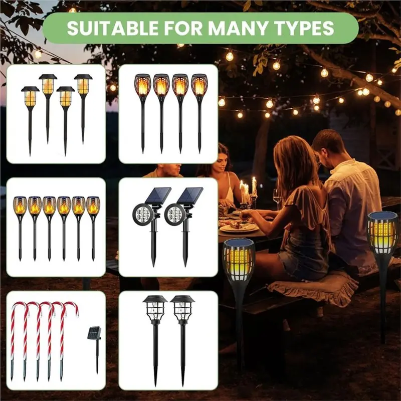 ABVG-Ground Stakes And Joint Connectors 8 Sets Flame Lamp Extension Kit For Solar Torches, To Elevate Outdoor Lighting