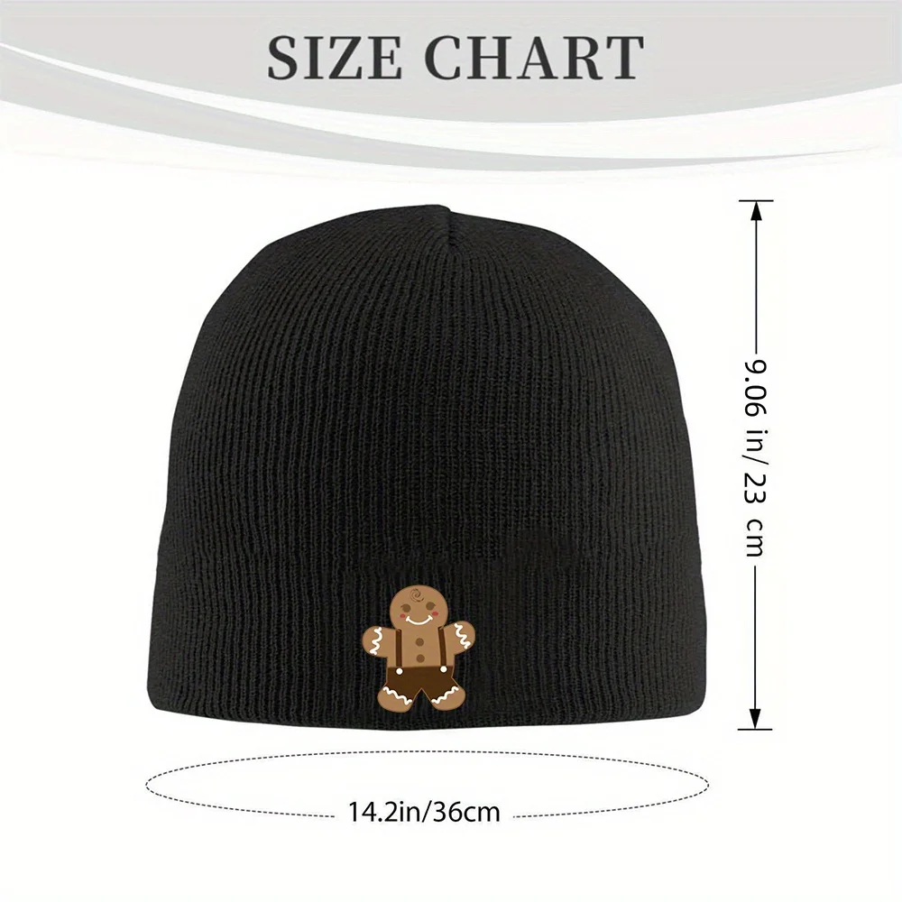 1pc Gingerbread Man Beanie Hat Funny Winter Cap for Men Women, Warm Black Knit Skull Cap with Festive Gingerbread Man