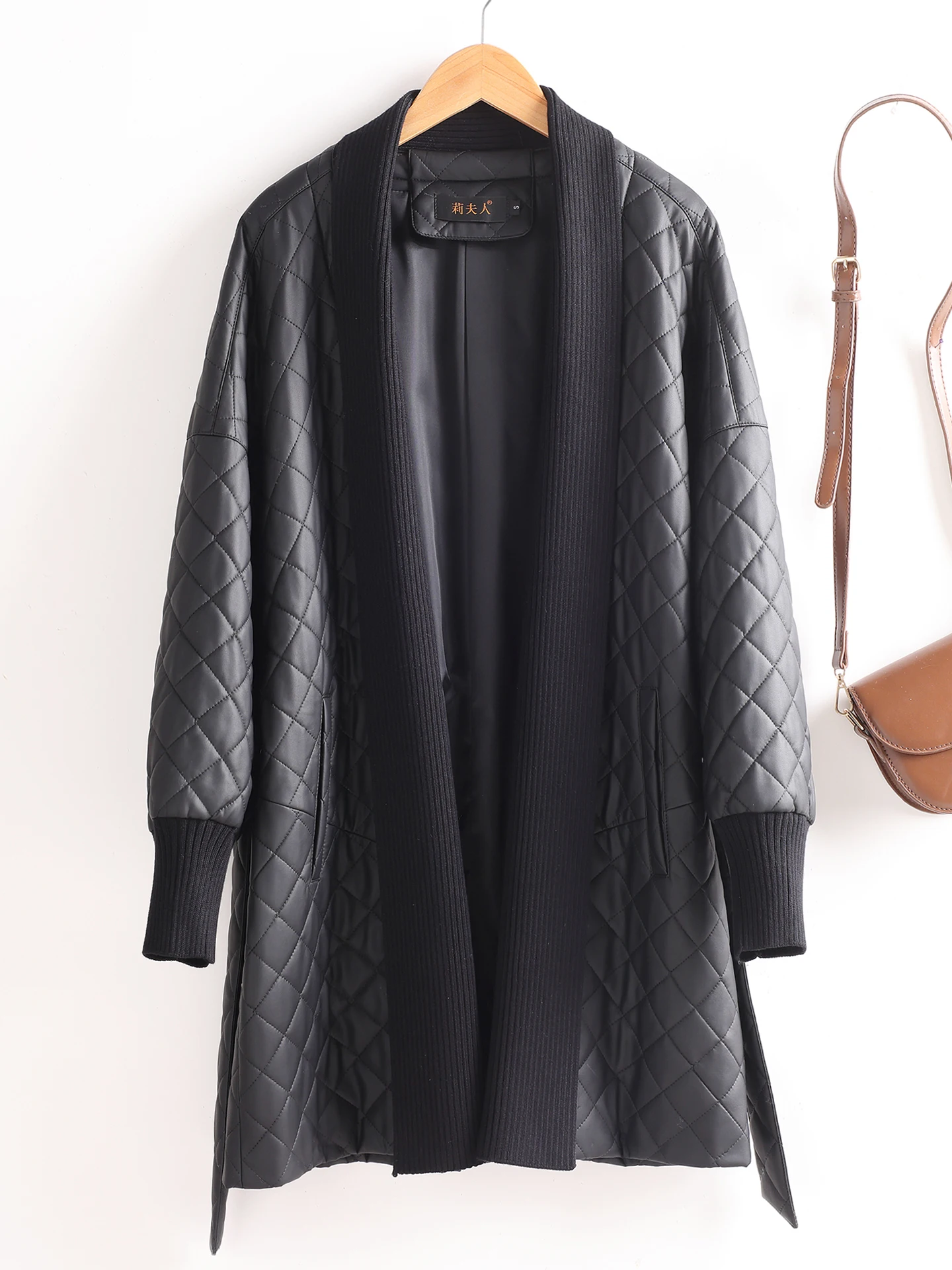 

Ladies Genuine Leather Jaet plus Size eepskin Loose Slimming Coat Trendy Mid-Length Spring Autumn New Sle Belted