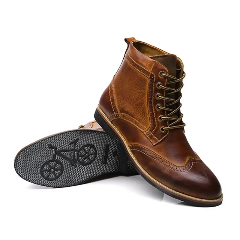 2024 Autumn NEW Men Boots Big Size 38-47 Vintage Brogue College Style Men Shoes Casual Fashion Lace-up Warm Boots For Man Brown