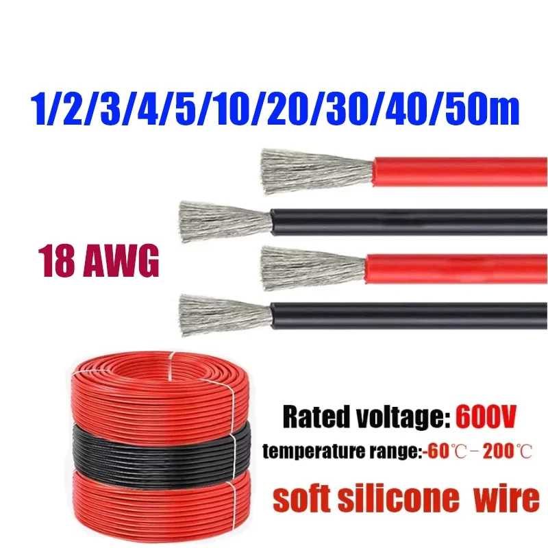 18awg Silicone Cable Red Black Heat Resistant Flexible Electrical Wire for Solar Panel Battery Car Router Motorcycle LED Light