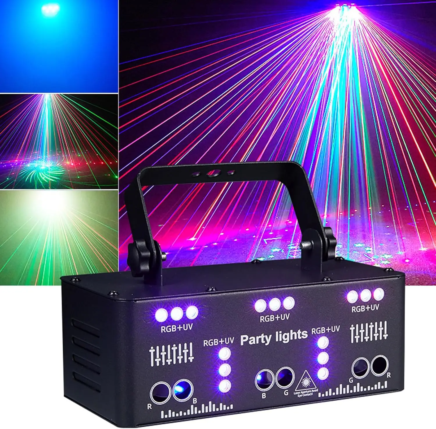 

21-Eyes RGB Laser & UV LED Strobe Party Light – Sound Activated DMX512 DJ Stage Lighting for Parties, Clubs & Weddings