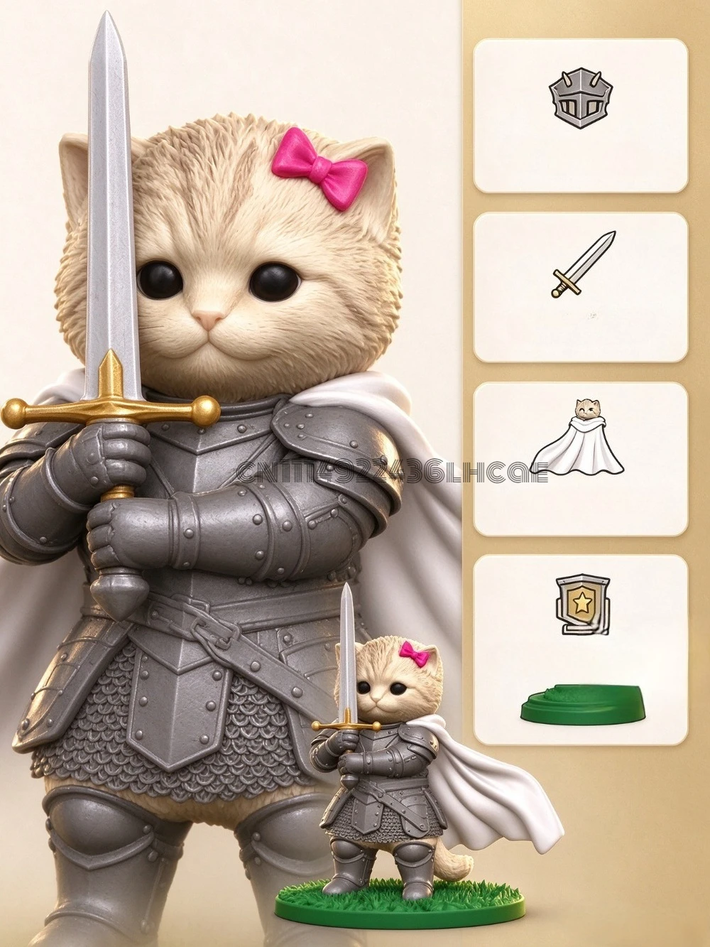Funny Cat Knight Desktop Ornament,Cute Kitten Warrior with Sword,Roadside Lizard Buddy,Fantasy Medieval Cats Charm for Cat Lover
