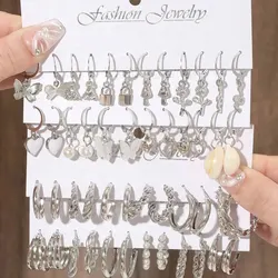 24pairs Set Fashionable Faux Pearl Decor Twist Design Hoop Earrings For Women For Daily Life Heart