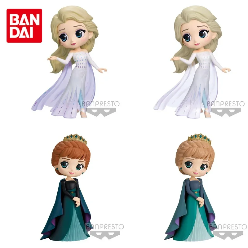 Bandai Original Q posket Frozen Elsa Anna Anime Action Figure Toys For Boys Girls Kids Children Birthday Gifts Collectible Model