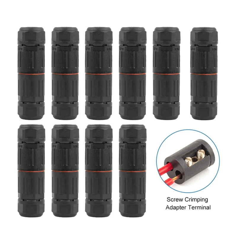 

10PCS 2 Pin Screw Crimping Terminal Connector Straight Industrial Outdoor IP68 Waterproof Insulation, Easy To Use