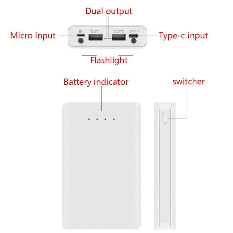 6*18650 Battery Storage Box Welding-free DIY Power Bank Case Dual USB Mobile Phone Charger Holder 5V 1A or 2A Output