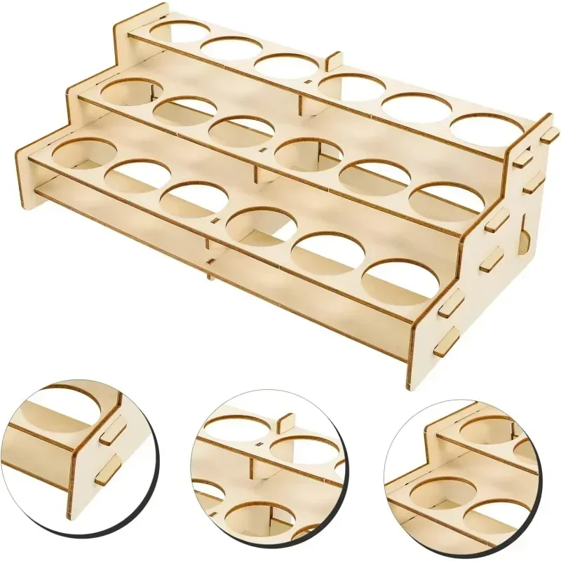 Wooden Paint Rack Organizer for Pigment Bottles and Art Supplies Display Shelf Compact Storage for Crafting Paintin
