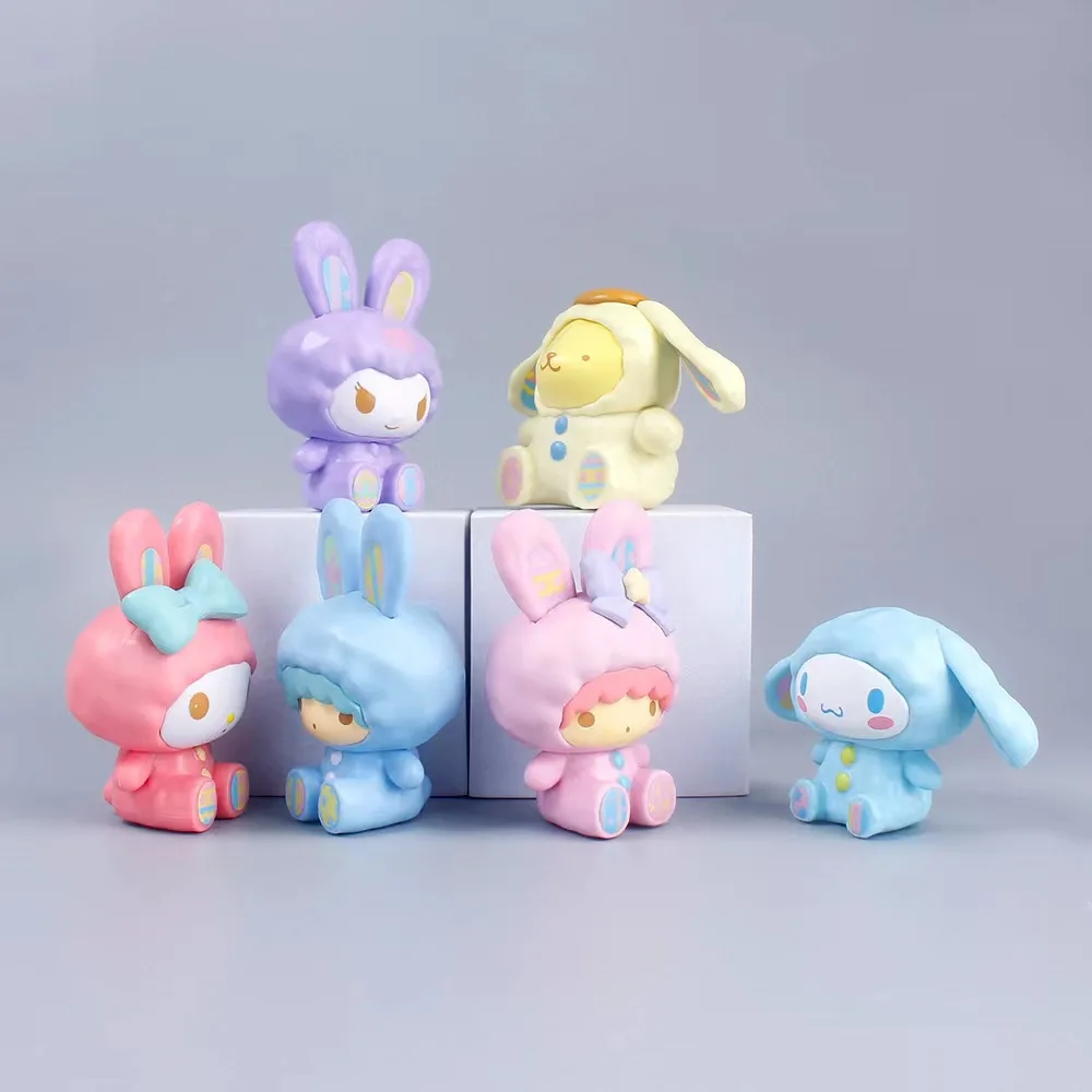Páscoa cinnamoroll melodia kuromi anime figura kawaii boneca sanrio ornamentos decorativos presentes para festival de férias brinquedos modelo bonito