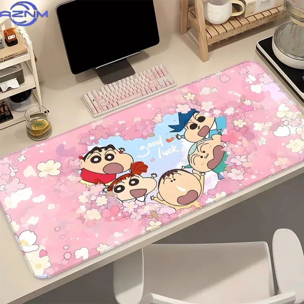 Pink Cherry Blossom Cute Cartoon Children Group Art With Good Luck Word Rubber Mouse Pad Non Slip Gaming Desk Mat For PC Laptop