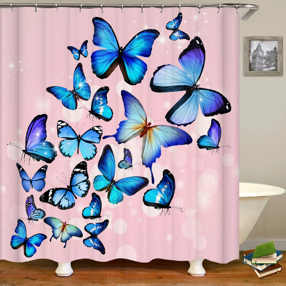 

3d Bathroom Curtains Beautiful Butterfly Waterproof Shower Curtains With 12 Hooks Home Decoration Washable Fabric Bath Screen