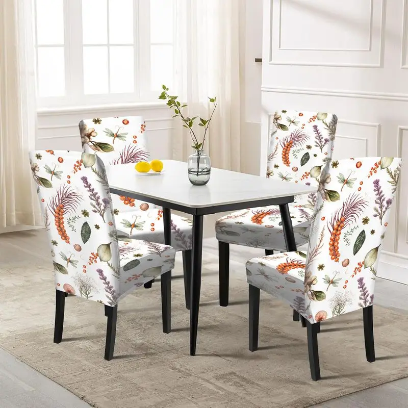 

Elastic dining chair cover, flower and grass wind sea buckthorn fruit, lavender pattern, used for hotel banquet home decoration