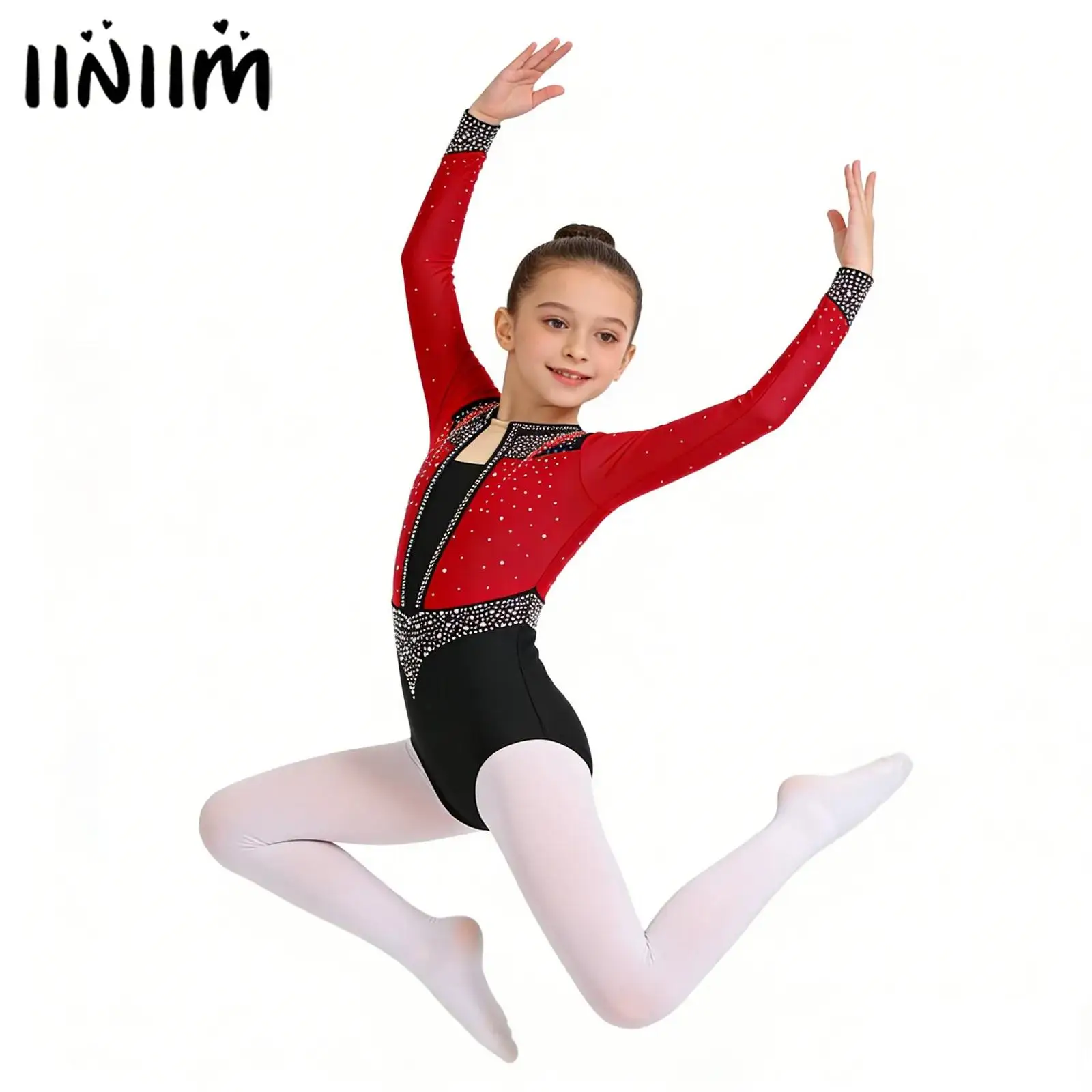 

Girls Ballet Leotards Gymnastics Artistic Figure Skating Dance Costume Kids Shiny Rhinestones Ballet Jersey Unitards Bodysuit