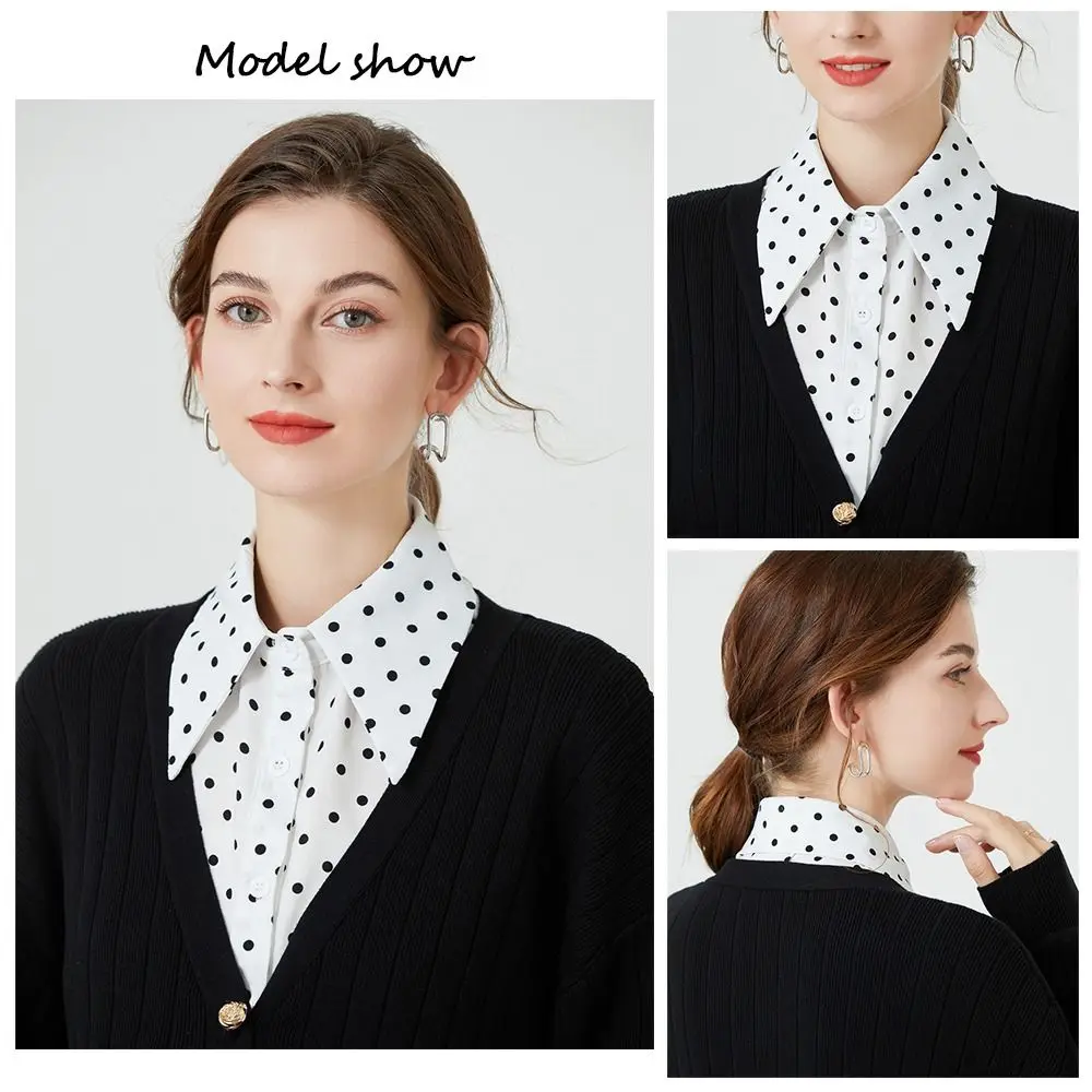 

New Detachable Fake Collar White Polka Dot Lapel Half Shirt Shawl Wrap Women Girls