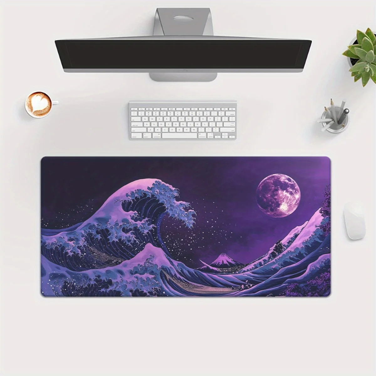 لوحة الماوس المطبوعة عالية الوضوح بنمط القمر المموج الأرجواني مصنوعة من المطاط، وهي مضادة للانزلاق وسهلة التنظيف #4