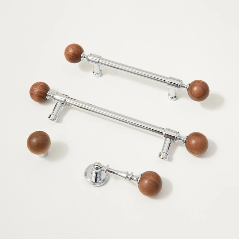 Brass Walnut Retro Nordic Chinese Simple Kitchen Cabinet Handle Wardrobe Dressing Cabinet Shoe Cabinet Drawer Ball Handle