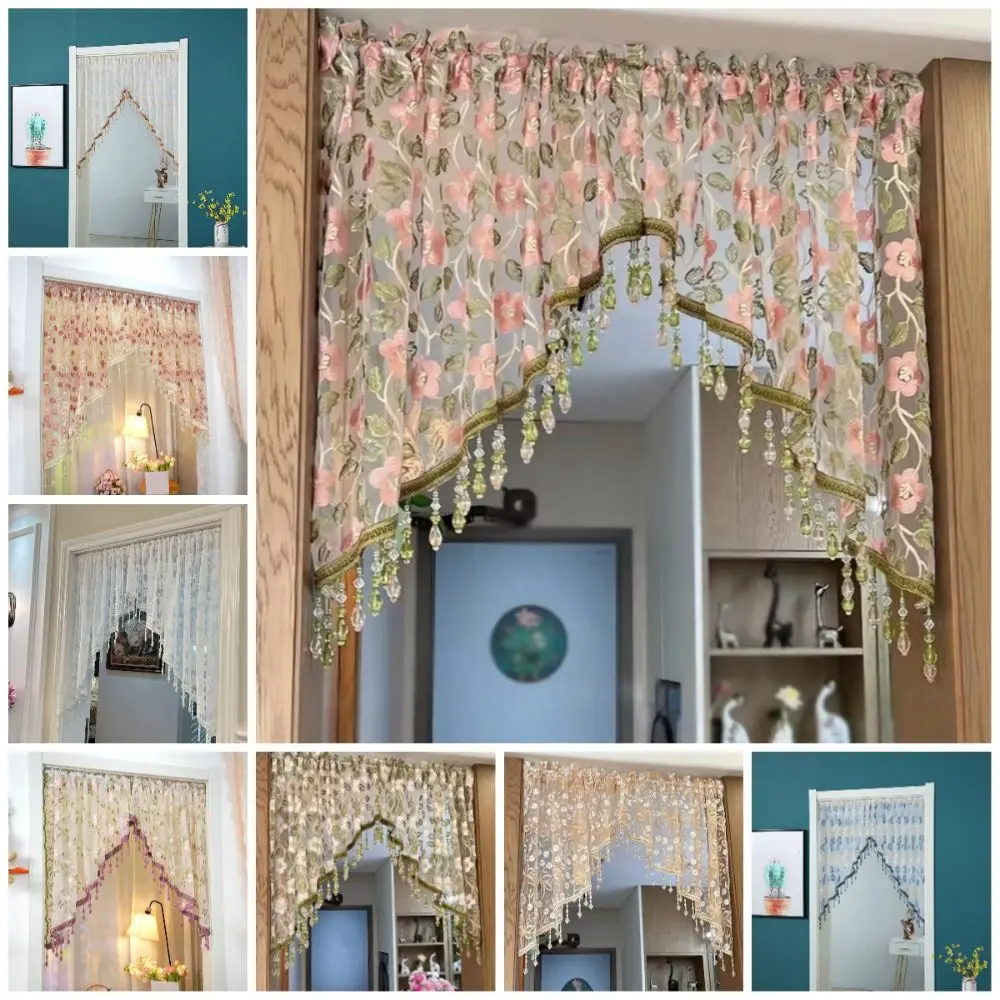French Style Vintage Half Curtain Embroidery With Beaded Lace Triangle Curtains Romantic Bohemian Kitchen Partition Tulle Window