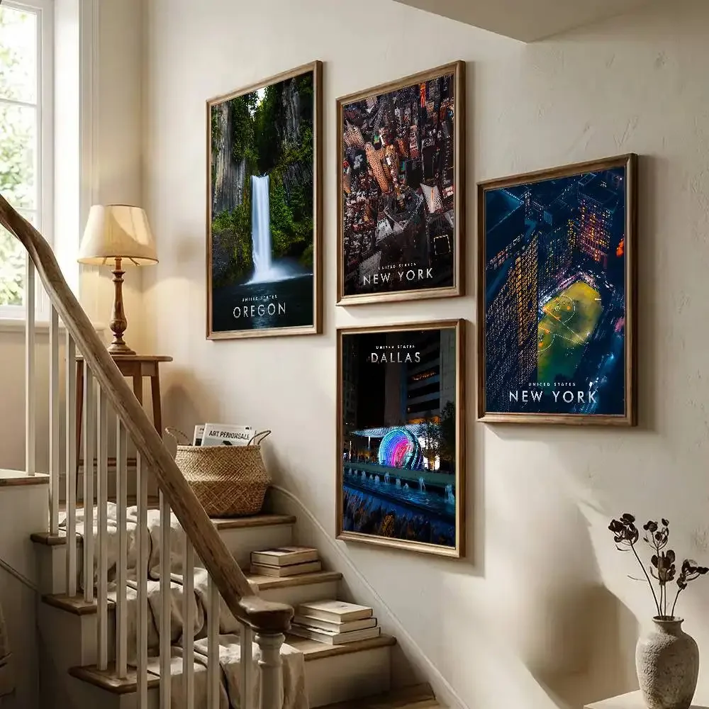 City United States Landscape Posters Houston New York US Prints Canvas Painting