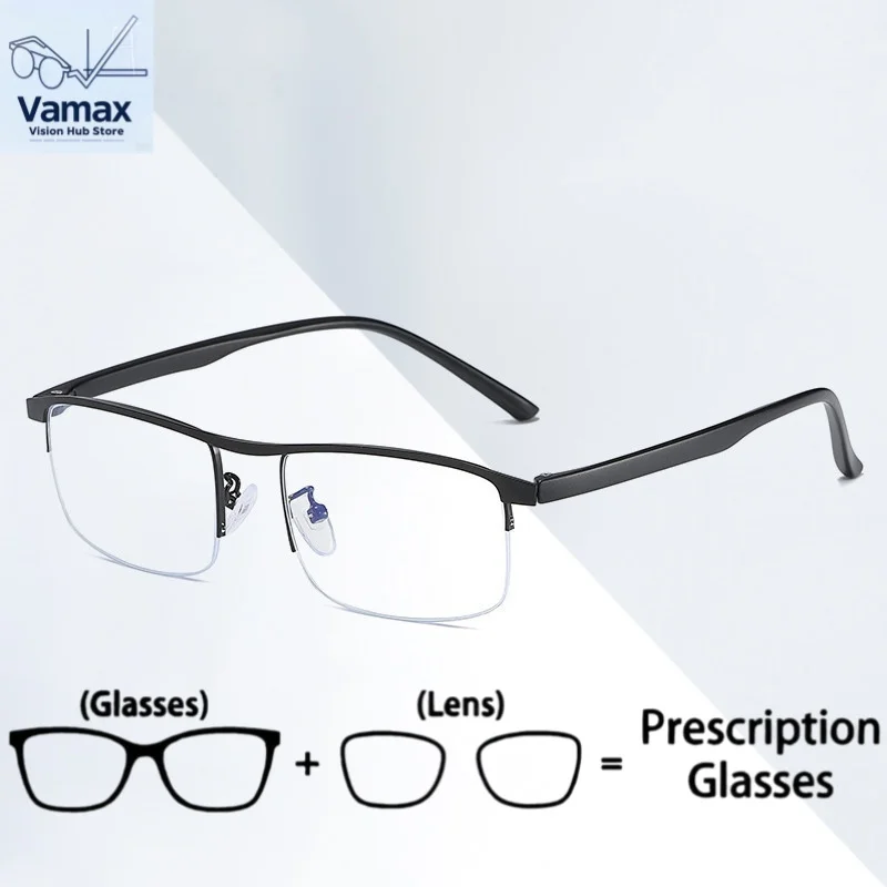 

VAMAX Half Rimmed Myopia Glasses Business Eyewear for Men Women Anti Blue Light Computer Eyeglasses