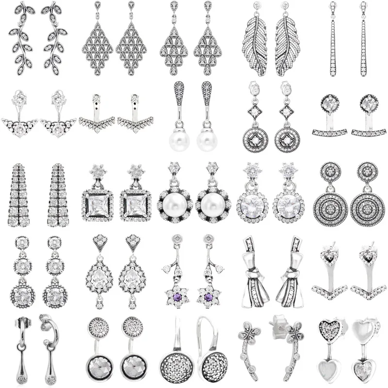 Boucles d'oreilles en argent regardé 925, feuilles abstraites, pendentifs, plumes, diadème de conte de fées, triangle, cœur, bijoux européens originaux, cadeau