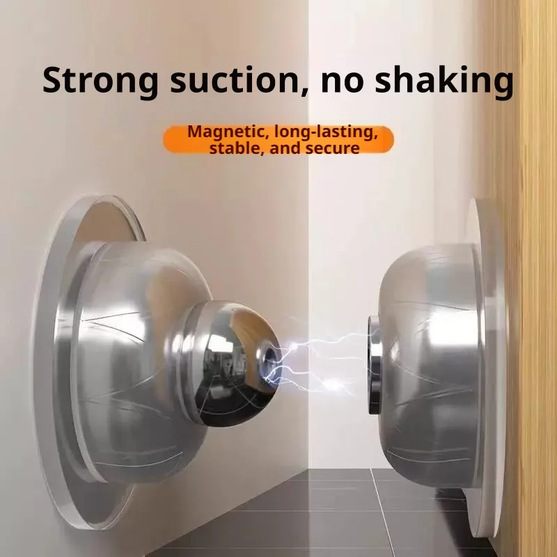 No‑Drill Low‑Profile Strong‑Magnet Door Stopper, Wind‑Resistant Anti‑Collision Bumper with Magnet Plate for Entry & Bathroom