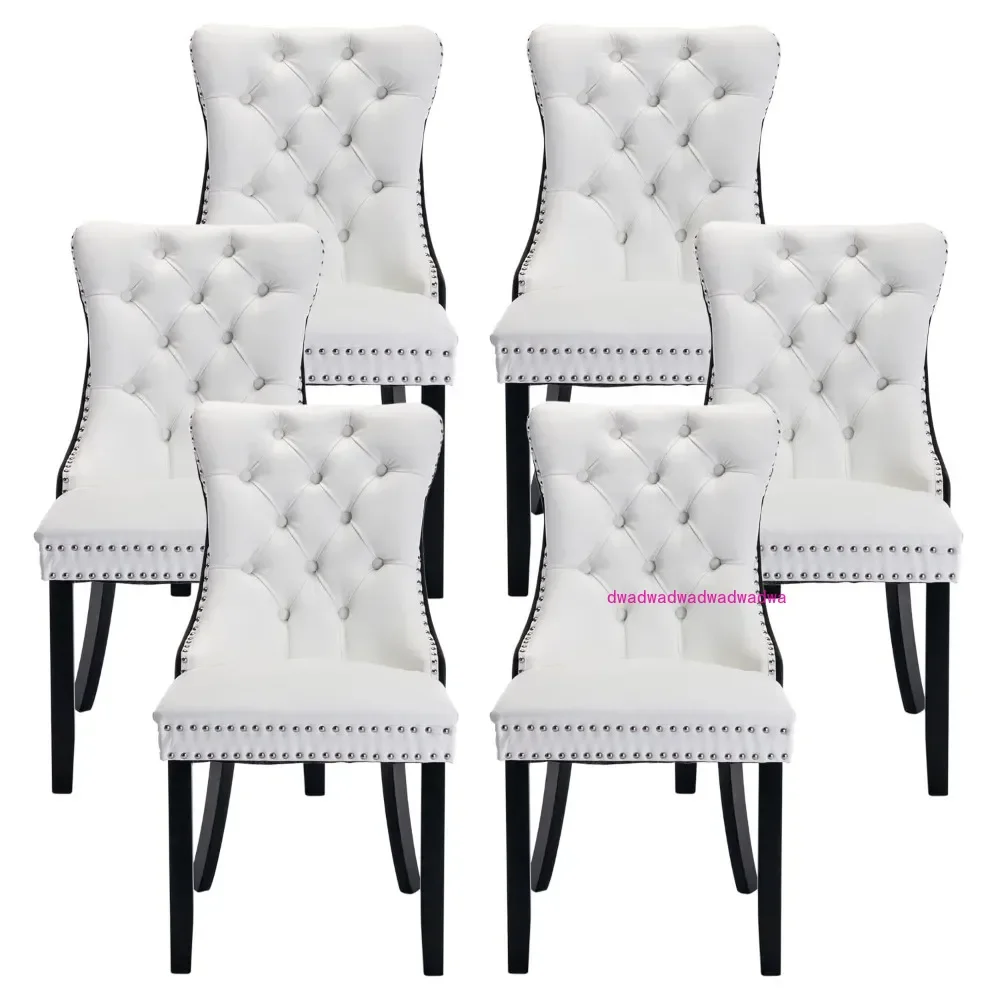 

PU Leather Dining Chairs Set of 6, Upholstered Dining Room with Ring Pull Trim & Button Back, Luxury Tufted Dining Chairs