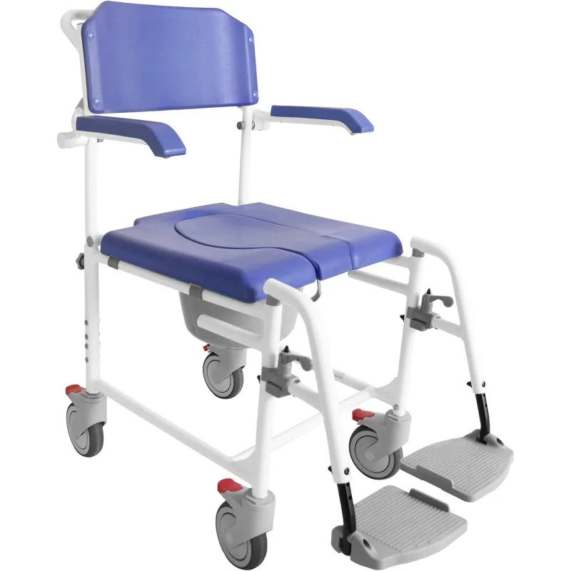 Shower Chair with Wheels for Elderly (Version 2.0 Improved Brakes), Adjustable Shower Commode Wheelchairs for Adults