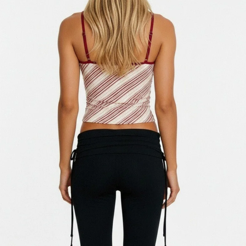 Women's Y2K Vintage Striped Cami Top Contrast Binding Spaghetti Strap Tank Top American Retro Stripes Slim Fit Camisole
