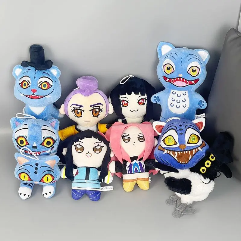

Anime Kpop Purple Tiger Plush Toy With Black Hat Magpie 3 Eyes Monster Hunt Girl Group Stuffed Collectible For Fans Gifts