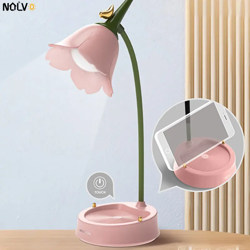 

Flower Art Decoration Rechargeable Table Lamp Touch Control Dimmable Nightstand Lamp Eye Protection Study Work Lighting