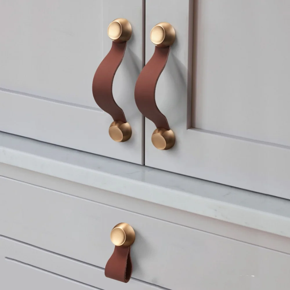 

128mm Modern Simple Leather Furniture Door Handle Bronze Black White Drawer of Cabinet Cupboard Wardrobe Dresser Knob Pull 5"
