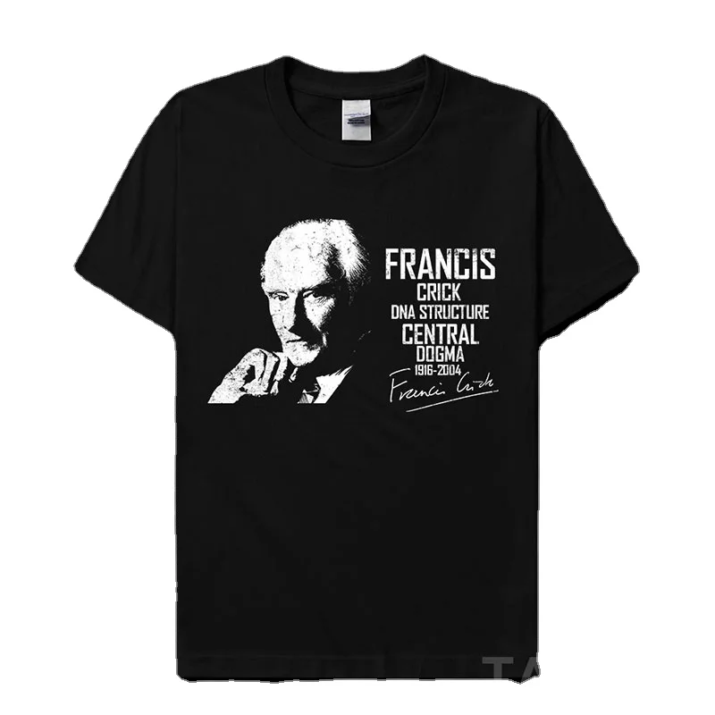 British Biologist Francis Crick Portrait Printed T Shirt. Short Sleeve 100% Cotton Casual T-shirts Loose Top Size S-3XL