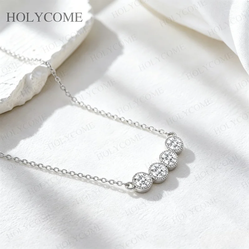 S925 Sterling Silber Halskette Moissanit Diamant Anhänger Rund D-Farbe VVS1 für Damen Party Hochzeit Edel-Schmuck Geschenk – Detail 6