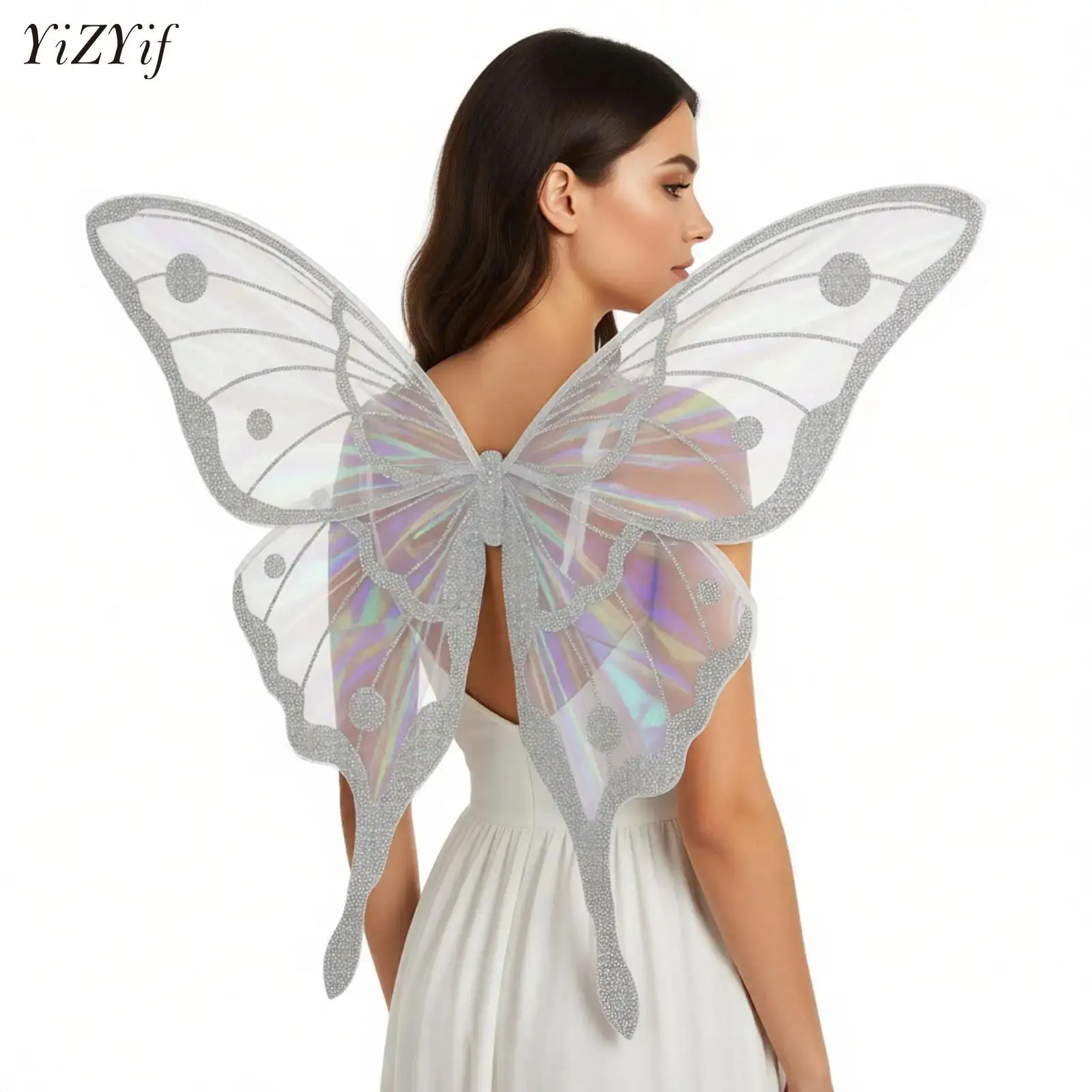 

Butterfly Fairy Wings Costume with Long Tail Women Girls Shiny Iridescence Princess Angel Wing Halloween Party Cosplay Costume