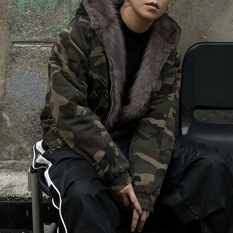 

Men Winter Jackets Fur Collar Parkas Coats Thicken Warm Padded Jackets Fake Two Piece Loose Jackets Outwear