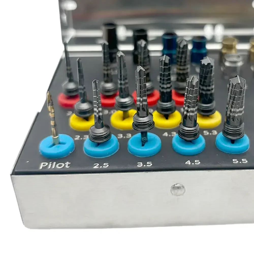 

21Pcs/set Titanium Coated Dentist Osseodensification Bur Drills Kit Dentist Implant System Drivers with Stoppers Material