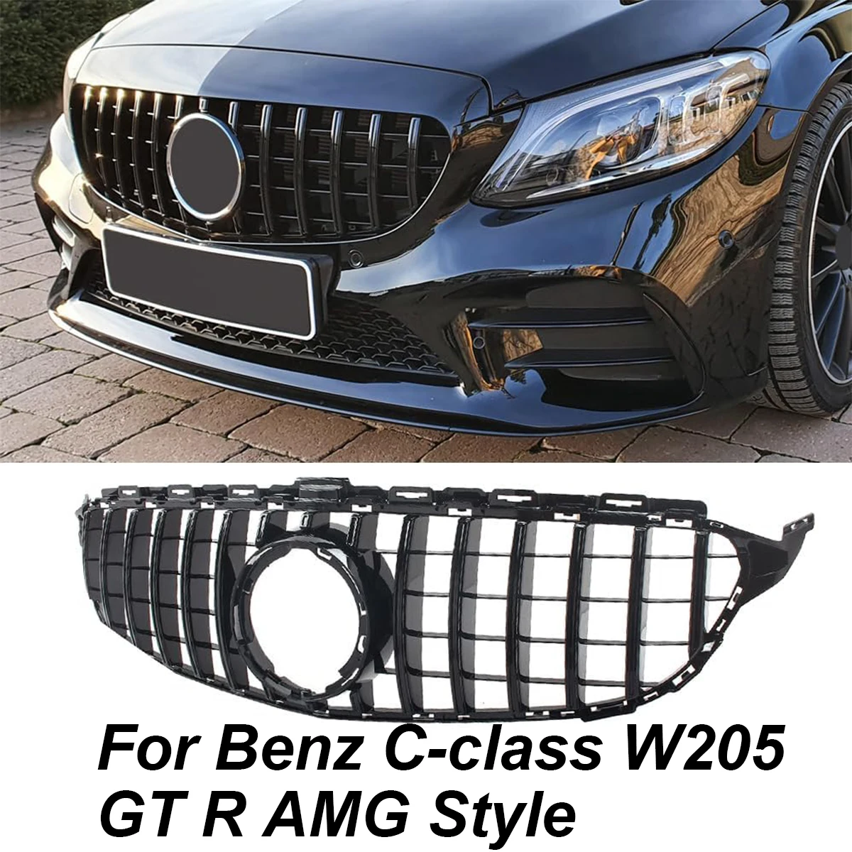 

GT R Style Front Bumper Grill For Mercedes Benz W205 C-Class C205 C200 C220 2019-2021 AMG Car Front Center Racing Grille