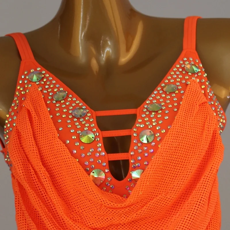 백리스 섹시 라틴 댄스 드레스 대회 여성 성인 소녀 다이아몬드 태슬 탱고 삼바 룸바 라틴 아메리카 댄스 드레스